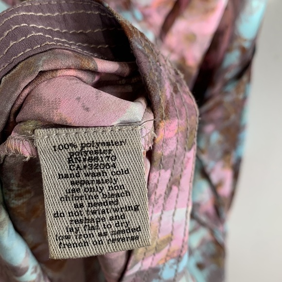 Ecote Abstract Floral Pink and Blue Sundress Pleats, Tie-waist, Pockets! - Picture 10 of 11